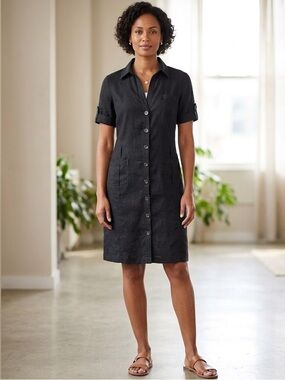 Esprit Black 100 percent linen Shirt Dress